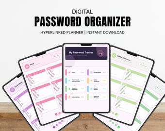 Digital Password Tracker Hyperlinked PDF, GoodNotes iPad Login Organizer, Account Tracker, Password Log, Secure Password Manager