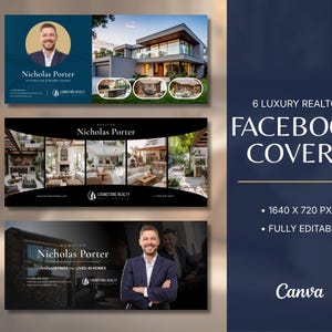 Premium Canva Facebook-omslag för fastigheter | Bannermall för mäklare | Design för sociala medier för fastighetsmäklare