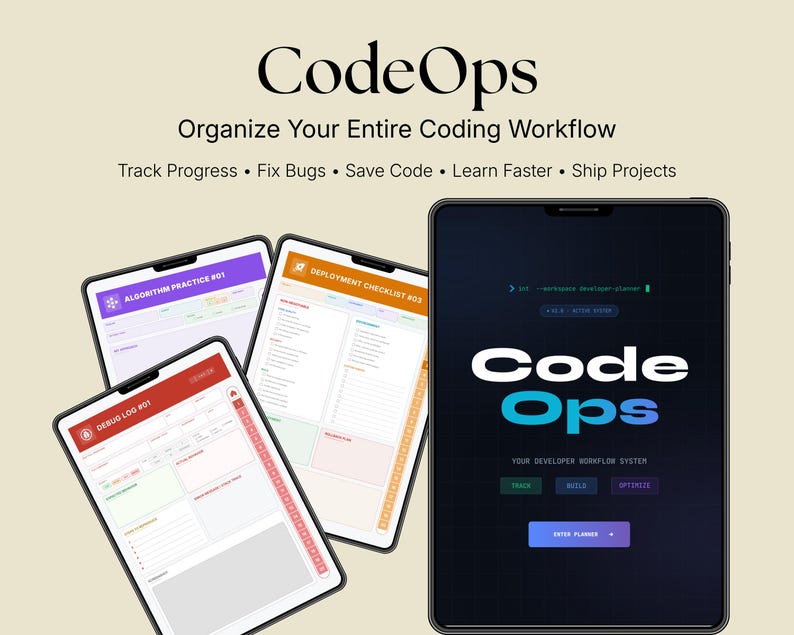 Developer Workflow Planner Hyperlinked PDF, Coding Digital Planner, Programming Tracker, GoodNotes Notability iPad Tablet image 1
