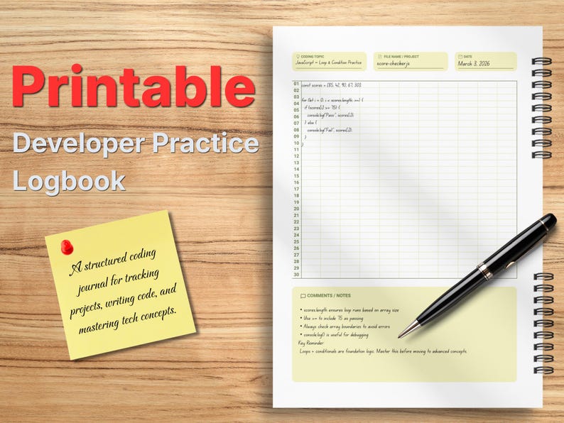 Developer Journal Template Coding Journal Printable PDF for Programmers, Developer Study Planner ...