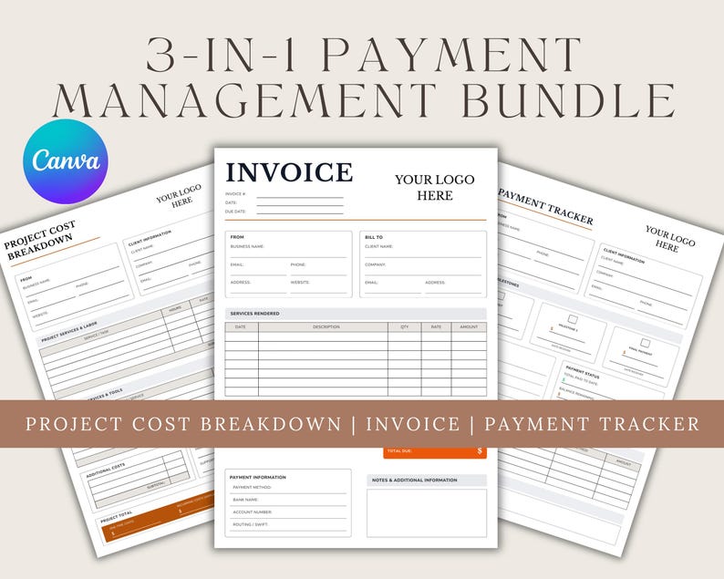 Freelancer Invoice Template Bundle Canva Payment Tracker Project Cost ...