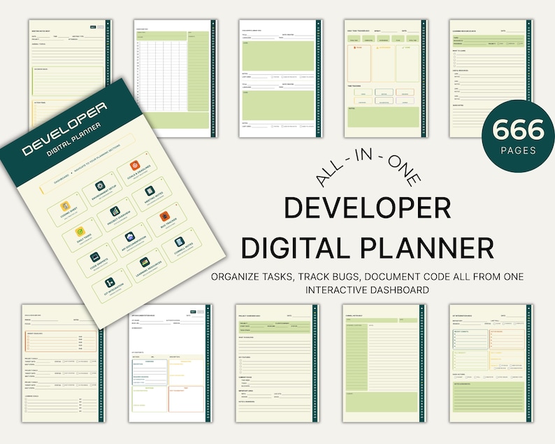 Développeur Agenda numérique PDF avec liens hypertexte Programmeurs Organisateur de workflow de codage GoodNotes Notability iPad Tablette Journal numérique image 2