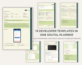 Pianificatore digitale per sviluppatori PDF con collegamenti ipertestuali Programmatori Organizzatore del flusso di lavoro di codifica GoodNotes Notability iPad Tablet Diario digitale