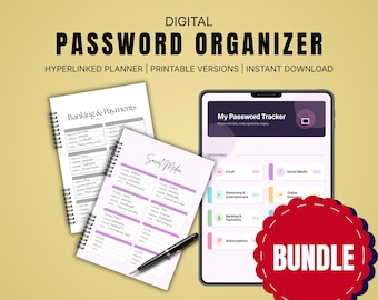 Pakiet śledzenia haseł, drukowany segregator z dziennikiem haseł, cyfrowy organizer haseł dla GoodNotes na iPada, menedżer logowania do konta