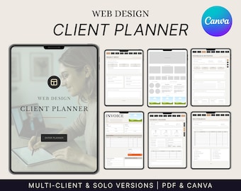 Web Design Client Planner Hyperlinked Digital Project Tracker for Freelancers Wireframes, Mood Board & Workflow PDF