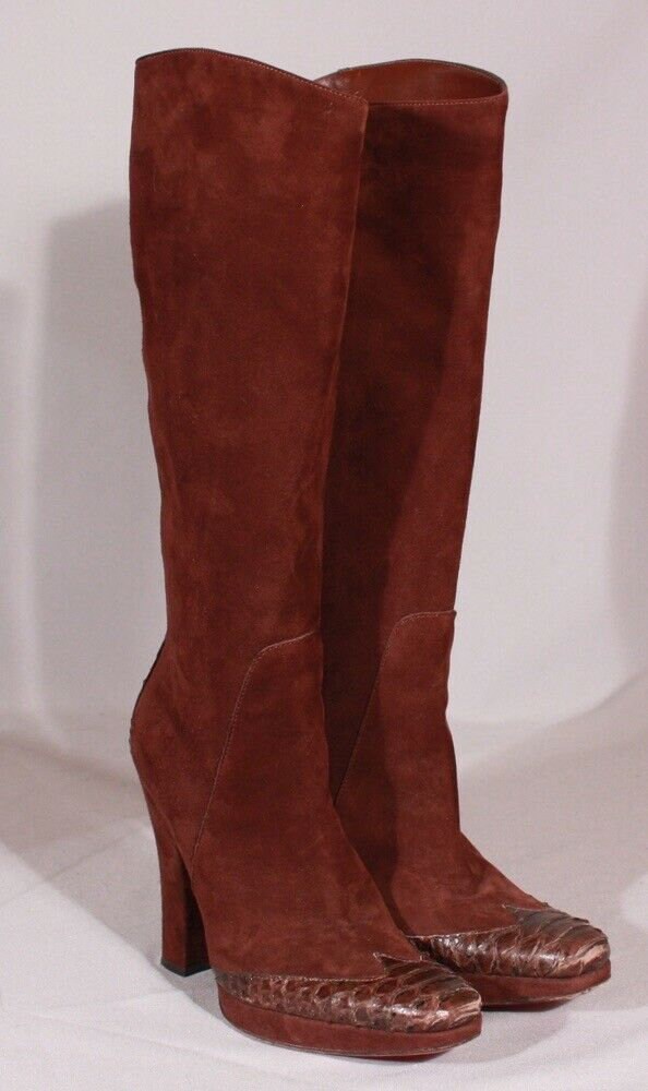 Cesare Paciotti Brown Suede Platform Boots W/ Python Toe  display picture 3