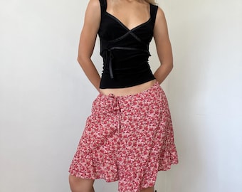 Vintage Comptoir Des Cotonniers Silk Floral Wrap Mini Skirt Cottagecore