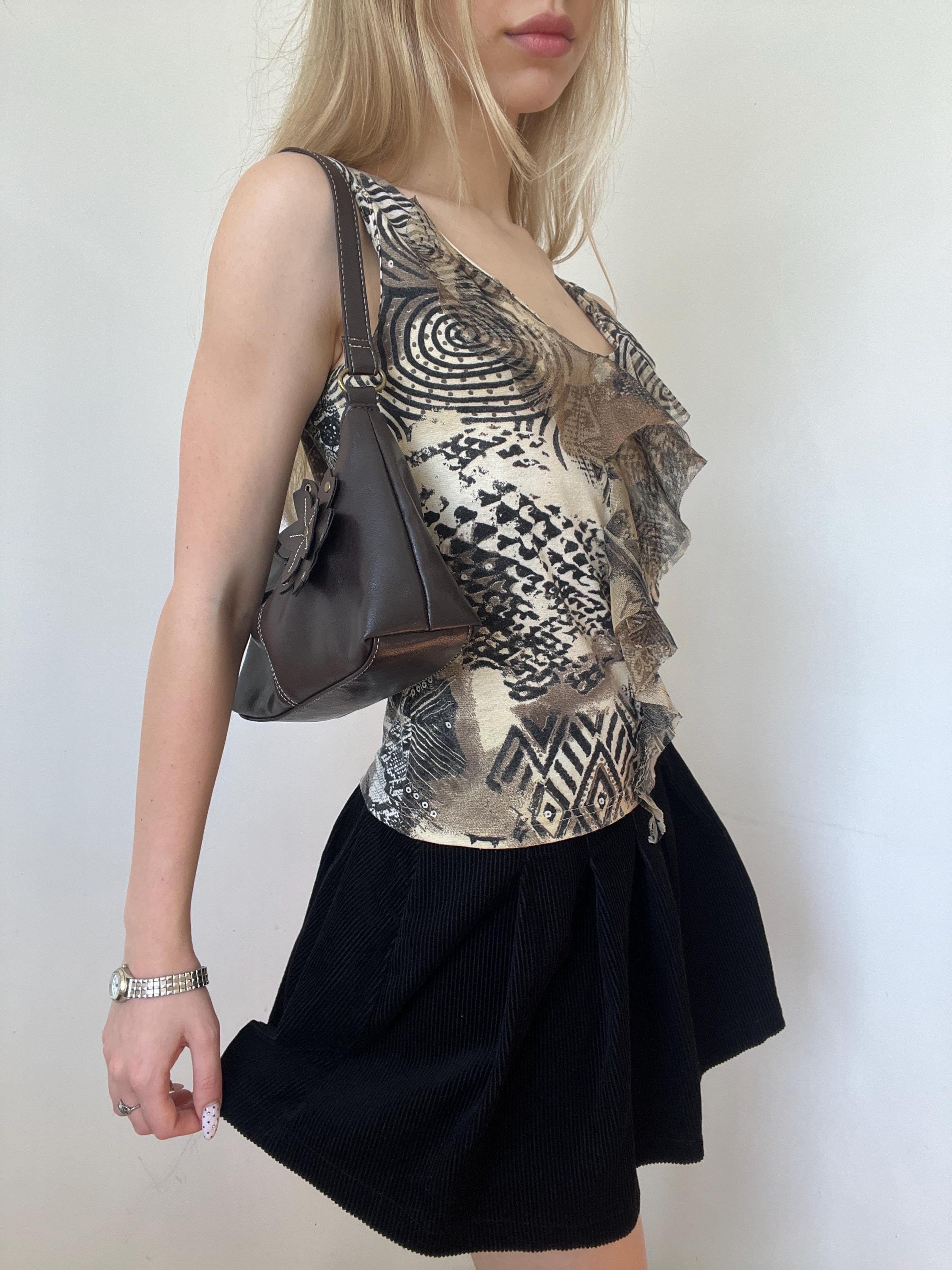 Y2K Abstract Ruffle Fitted Top Handkerchief 00s - Etsy
