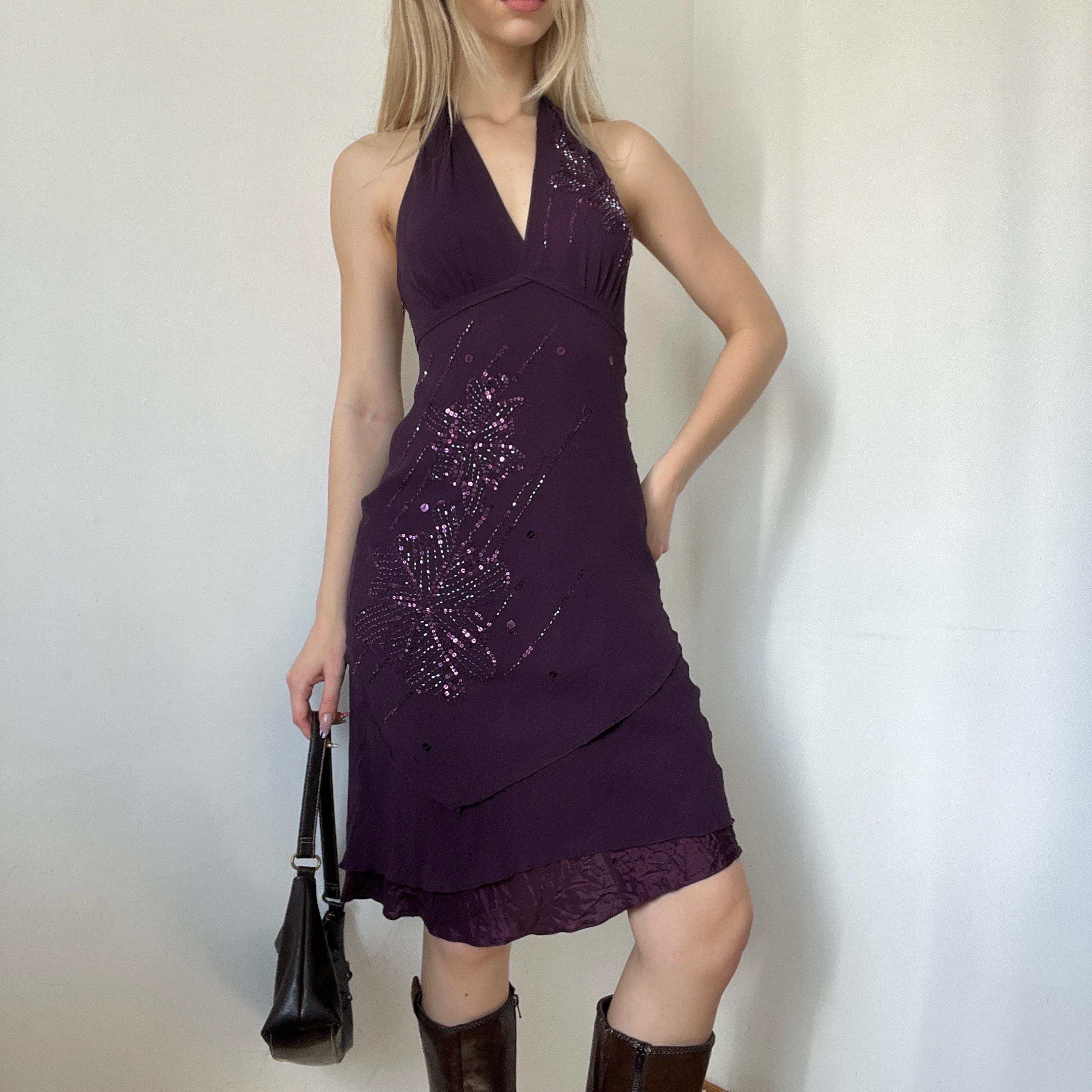 slim fit dress slacks Open Back Halter Purple Beaded Homecoming Cocktail Dresses US8 / Hunter Green main image 1