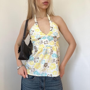 Y2K Blommig Babydoll Halter Top Hawaiian Print