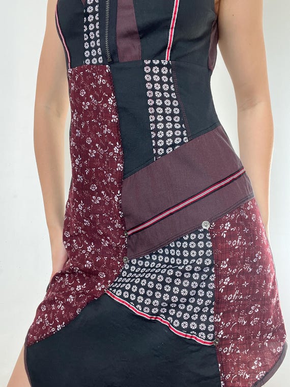 Funky Boho Patchwork Mini Dress – Black Floral St… - image 7