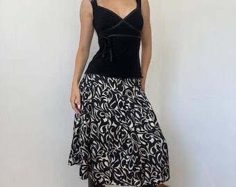 L.K. Bennett Vintage Monochrome Silk Midi Skirt
