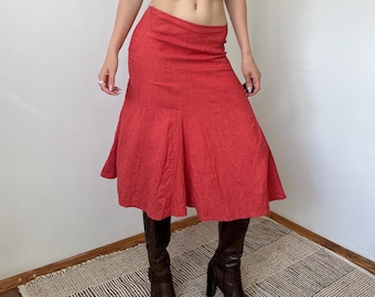 Vintage 100% Linen Flared Midi Skirt
