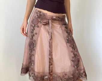 Whimsigoth Embroidered Mesh Midi Skirt