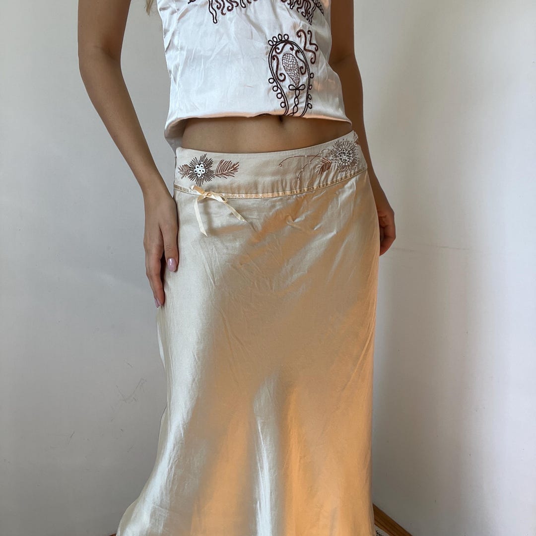 Vintage Coast 100% Silk Embroidered Skirt