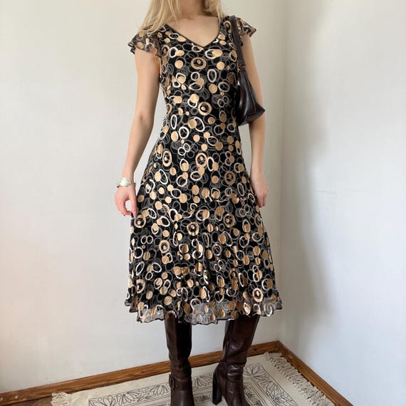 Vintage Silk Midi Dress Polka Dot Elegant Style