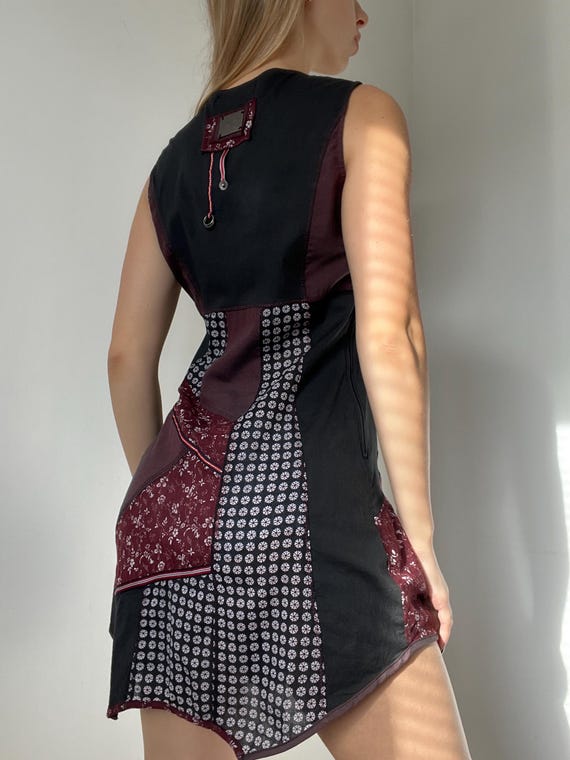 Funky Boho Patchwork Mini Dress – Black Floral St… - image 8