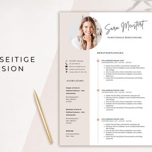 May include: A professional resume template with a photo of a smiling person. The document has a clean layout with sections for contact details, work experience, and education. The name "Sara Meistert" is written in a script font.