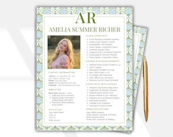 Sorority Resume Template with Photo in canva | Sorority Resume and Cover Letter | Rush Resume Template | PNM Resume | Feminine Floral.Zee