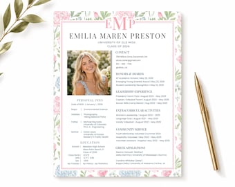 Sorority Rush Resume Template Canva | Editable Sorority Resume with Photo | Greek Life Recruitment Resume Bundle + Cover Letter.