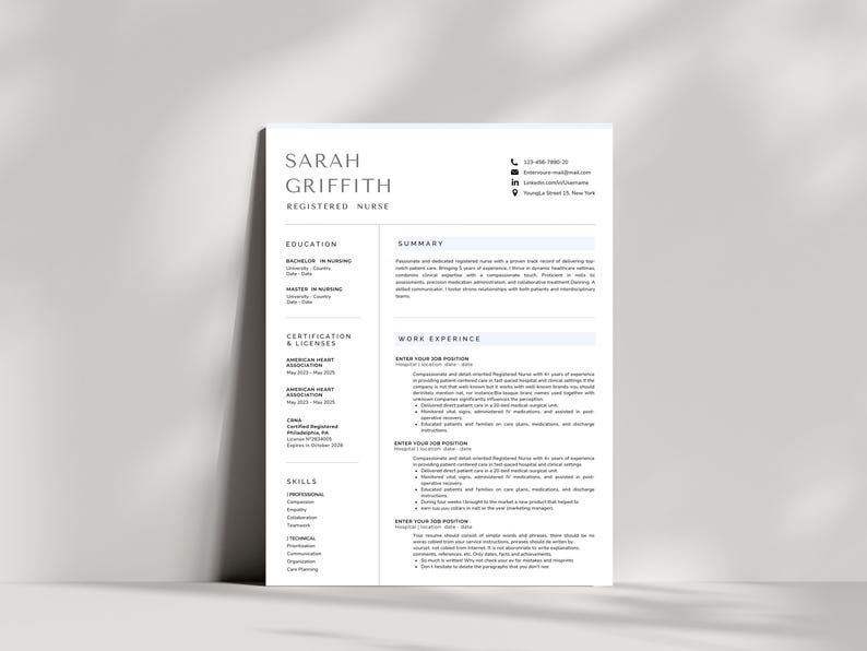 Nurse Resume Template Word, Google-Docs,Pages Registered Nurse Resume Template RN, Physician Assistant Resume for Nurse, New Grad Nurse CV image 7