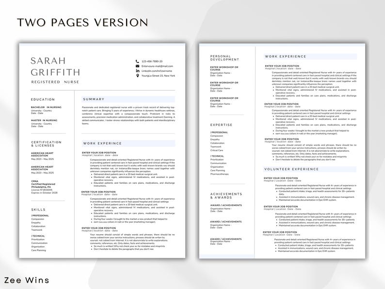 Nurse Resume Template Word, Google-Docs,Pages Registered Nurse Resume Template RN, Physician Assistant Resume for Nurse, New Grad Nurse CV image 3