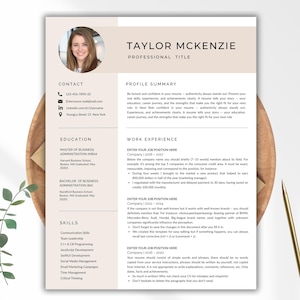 Photo Resume Template, Cv Template Word, Mac Pages ,Canva , CV Template Modern, Professional Resume Template, 1, 2,3  Page, Instant Download