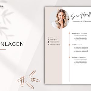 May include: A minimalist resume template with a photo of a woman. The design is clean and modern, with sections for professional experience, education, and awards. The name "Sara Meistert" is written in a script font. The colour scheme is beige and white.