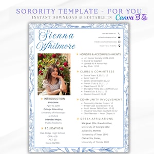 Blue Minimal Sorority Resume , Canva Design , Sorority Recruitment Cover Letter, Rush Resume , Sorority Resume + BONUS Recommendation Letter