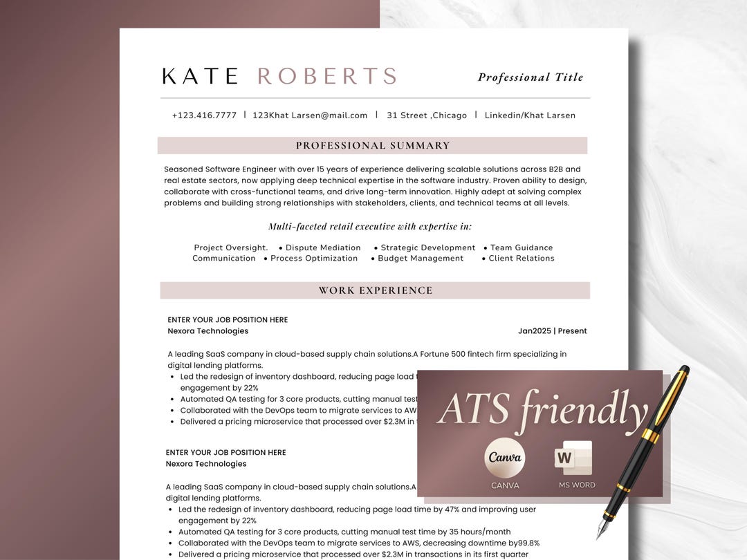ATS Friendly Resume Template Canva & Word, ATS Resume Template Download ...