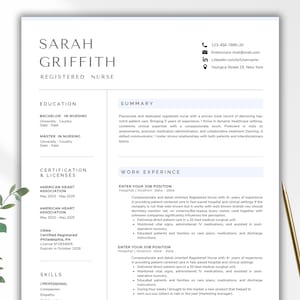 Nurse Resume Template Word, Google-Docs,Pages Registered Nurse Resume Template RN, Physician Assistant Resume for Nurse, New Grad Nurse CV