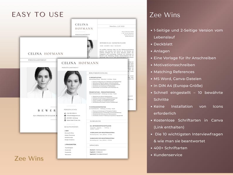 Application Template German Modern CV 2025 - Microsoft Word & Canva ...