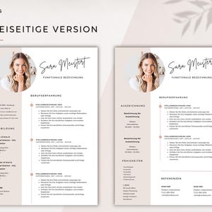 May include: A two-page resume template featuring a photograph of a smiling woman. The design is minimalist, with sections for work experience, education, and skills. The text "Zee Wins" and "ZWEISEITIGE VERSION" are visible.