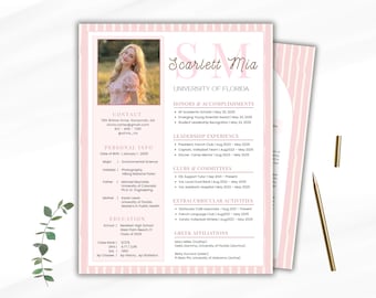 Sorority  Resume Template with Photo + Cover Letter | | Greek Life Recruitment Resume | College Sorority Rush Recruitment Resume Template.