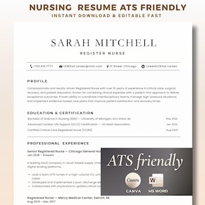 Medical Resume Nurse Resume Template for Canva& Microsoft Word | Nursing Resume, LPN Resume, RN Resume, Medical Resume, Editable CV Template