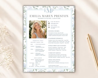 Modello di curriculum vitae modificabile per confraternita verde, design Canva con foto, elegante lettera di presentazione per reclutamento confraternita, grazioso pacchetto Greek Life Rush