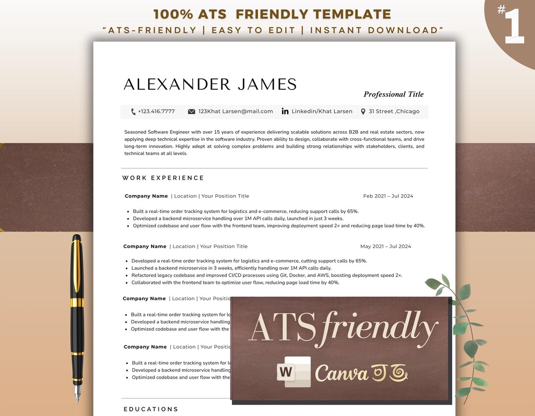 ATS Resume Template: in MS Word - Canva Editable CV & Cover Letter ...