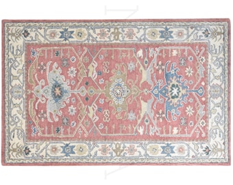 Traditional Oushak Wool Rug: Hand Tufted, Red Oriental Pattern