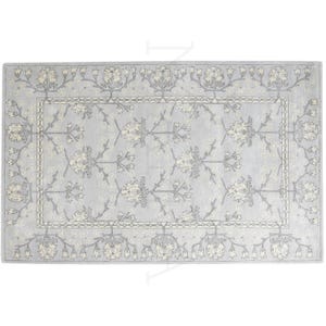 Traditional Wool Rug, Silver Floral Hand Tufted (Bordered Area Carpet)