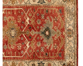 Traditional Oushak Wool Rug: Hand Tufted, Red Oriental Pattern