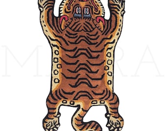 Handmade Tibetan Tiger Rug | 100% Wool Boho Animal Pattern | Hand Tufted Tribal Tiger Carpet for Living & Kids Room