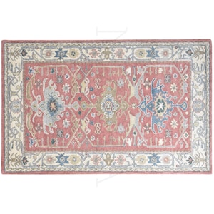 Traditional Oushak Wool Rug: Hand Tufted, Red Oriental Pattern