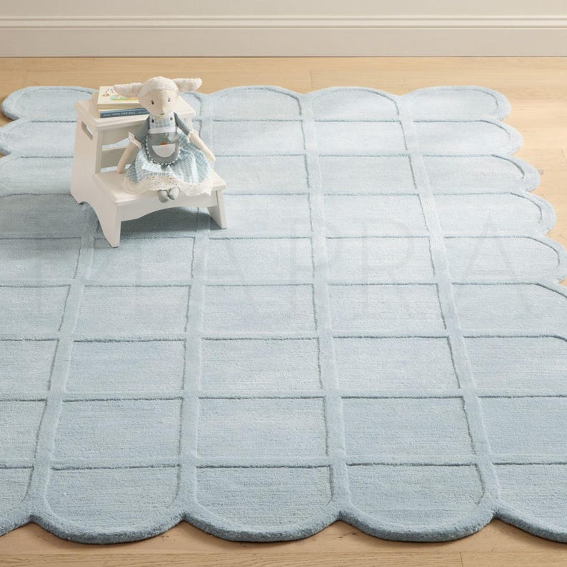 Pastel Color Rug Selena Scallop Rug Hand-tufted 100% Wool Pastel Nursery Kids Playroom ...