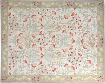 Cottagecore Wool Rug, Botanical Floral Pattern (Hand Tufted)