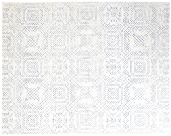 Tappeto boho in lana, motivo geometrico tribale bianco e blu (soggiorno, camera da letto)