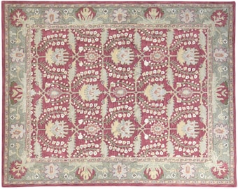 Vintage Red Wool Rug - Floral Pattern with Border