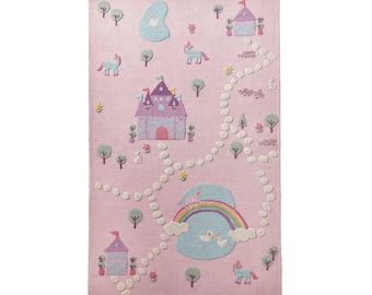 Unicorn Castle 3D Kids and Nursery Hand Tufted 100% Wool Rug