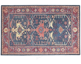 Hand Tufted Wool Oushak Rug, Traditional Indigo or Red (Custom Sizes)