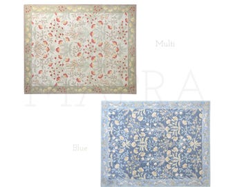 Cottagecore Wool Rug, Botanical Floral Pattern, Soft Cushioned Feel (Custom Sizes)