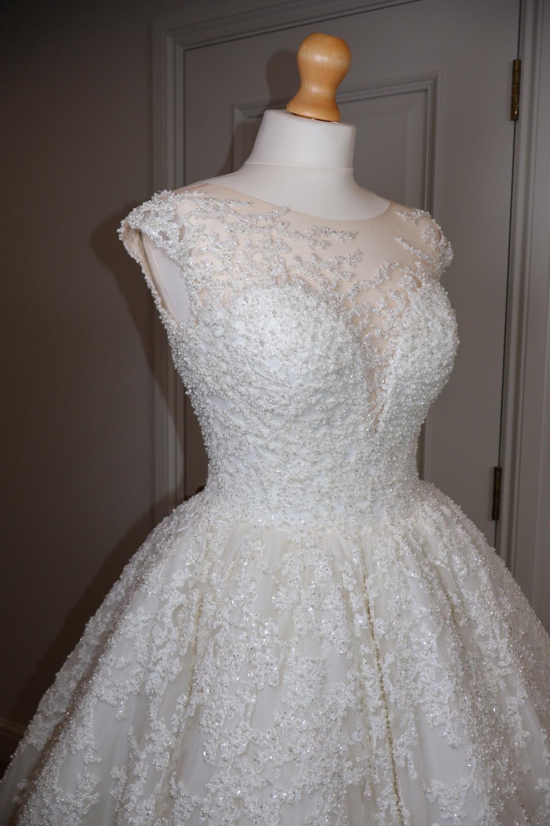 beaded cowl back dress Lara 51049 Erika Beaded Draped Cowl Back V-Neck Wedding Dress Ivory / 2